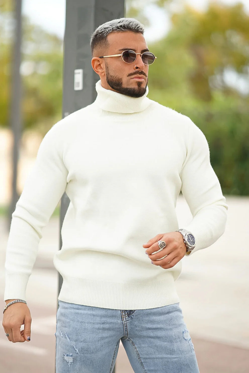 The Leadership White Turtleneck Sweater