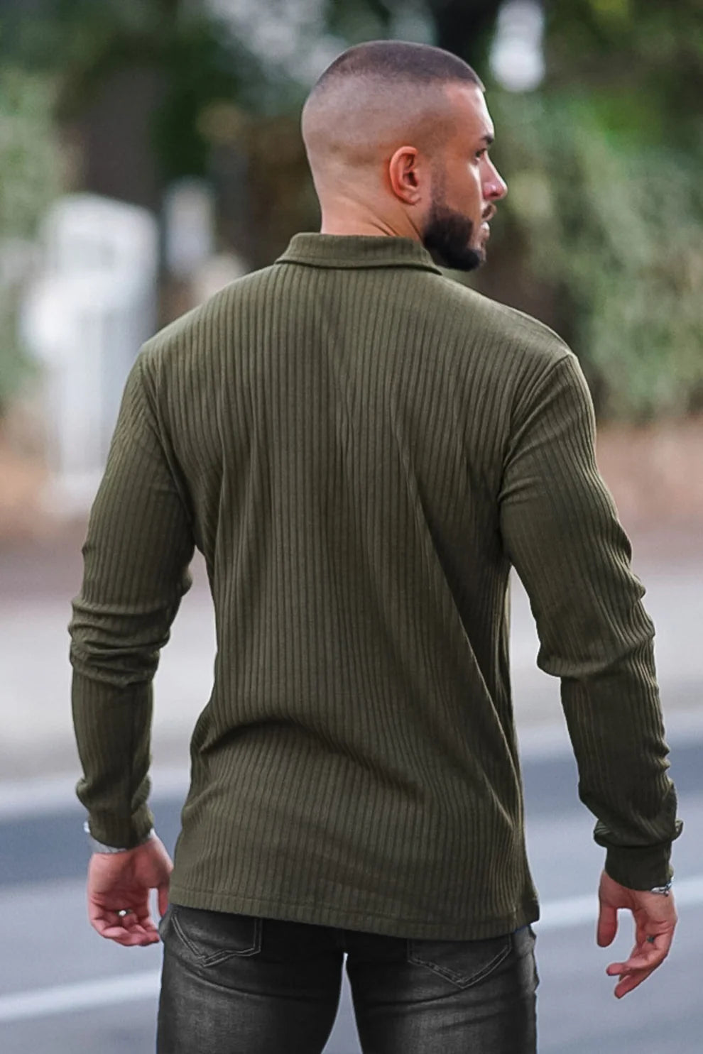 The Leadership Ribbed Olive Long-Sleeve Polo