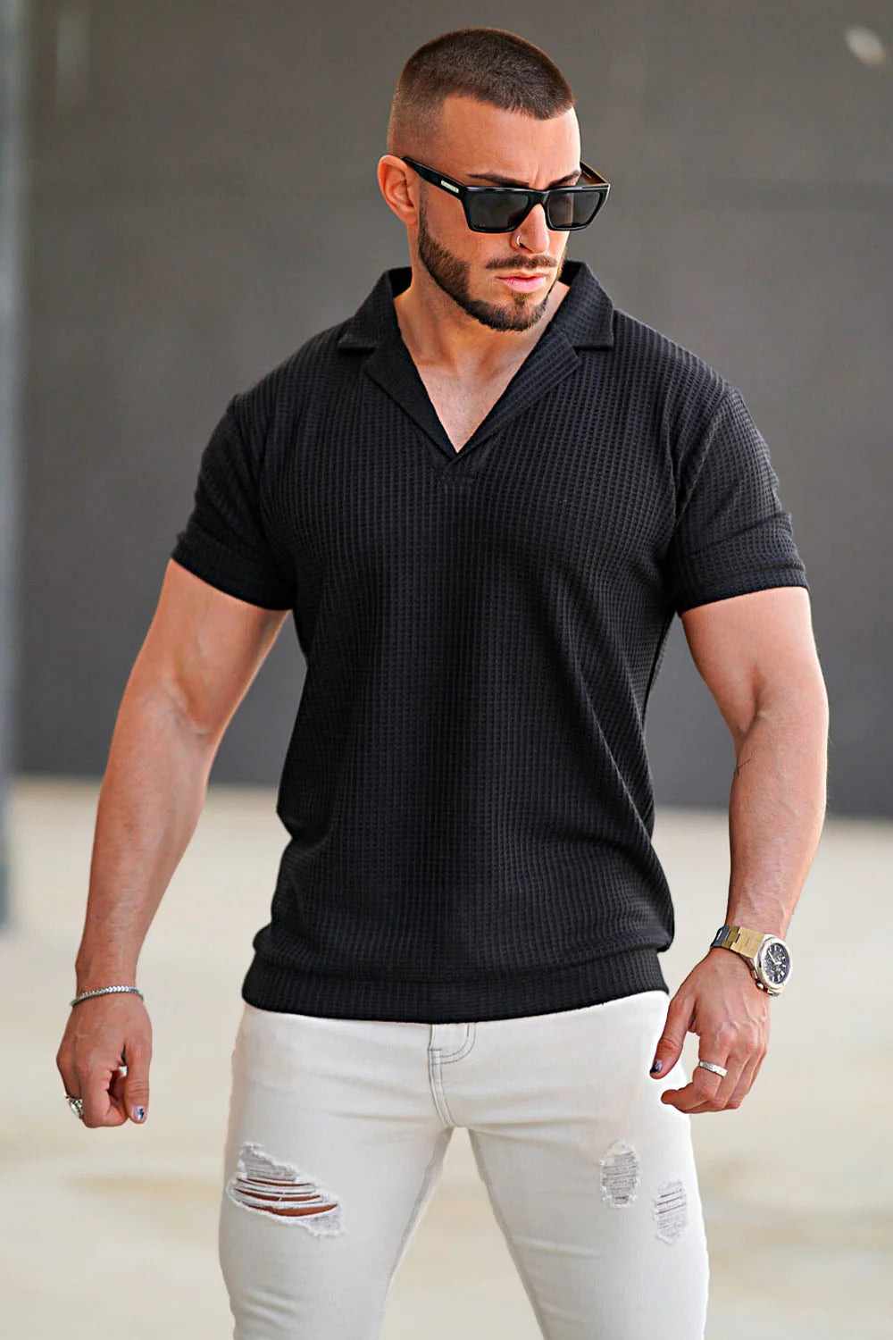 The Leadership Textured Black Polo T-Shirt