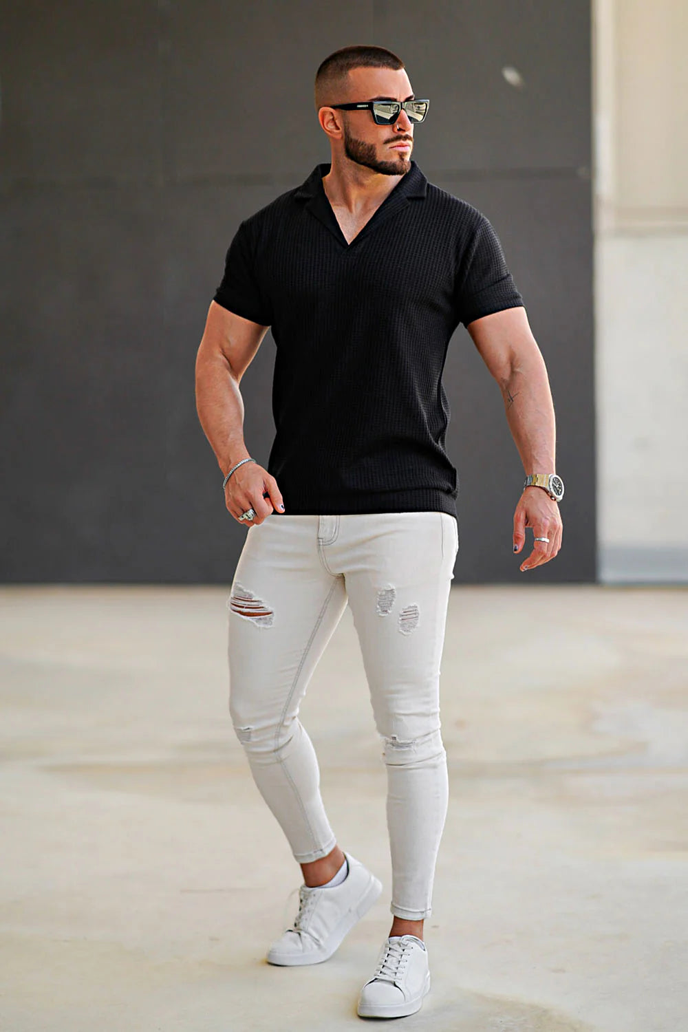 The Leadership Textured Black Polo T-Shirt