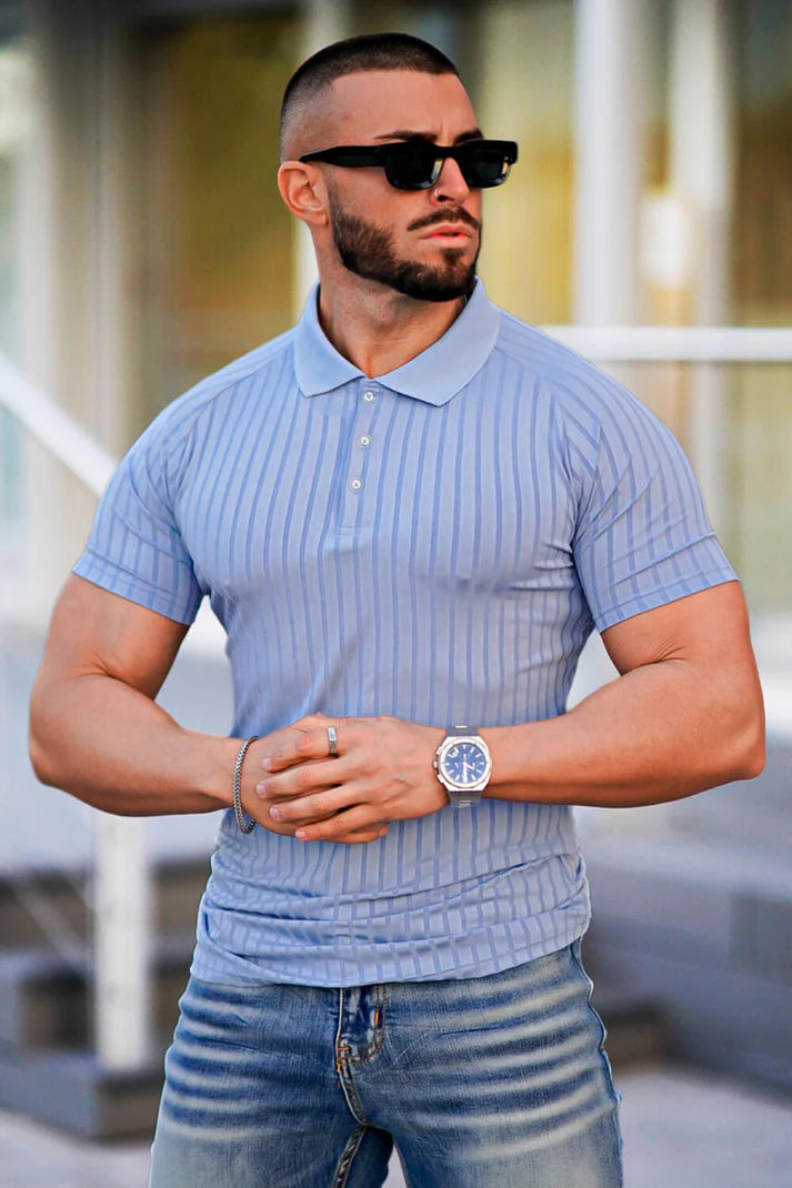 The Leadership Striped Light Blue Polo T-Shirt