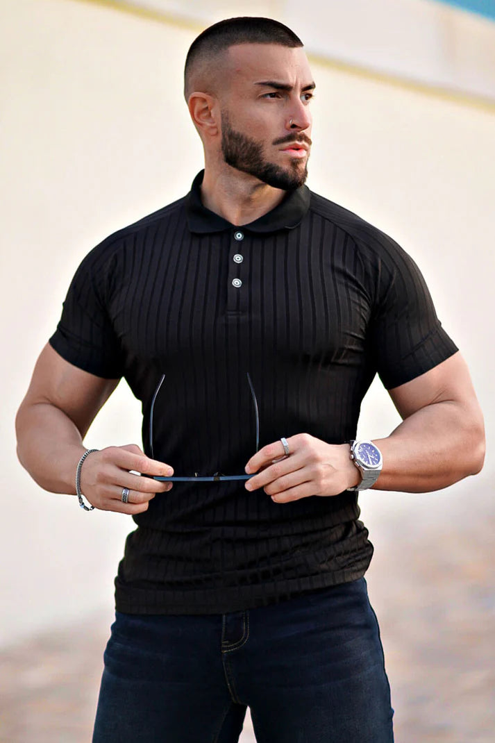 The Leadership Striped Black Polo T-Shirt