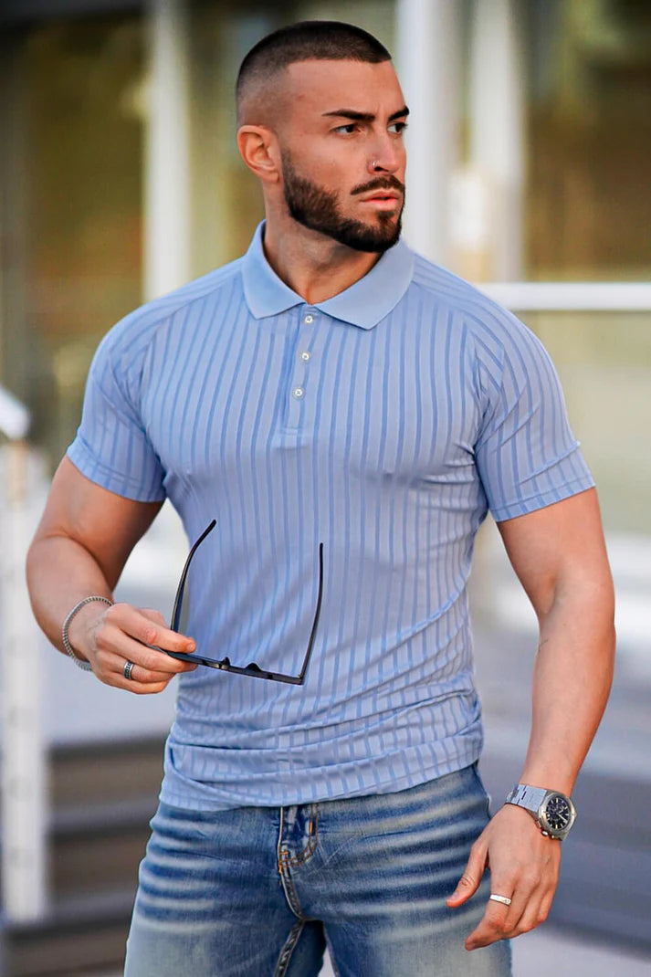 The Leadership Striped Light Blue Polo T-Shirt