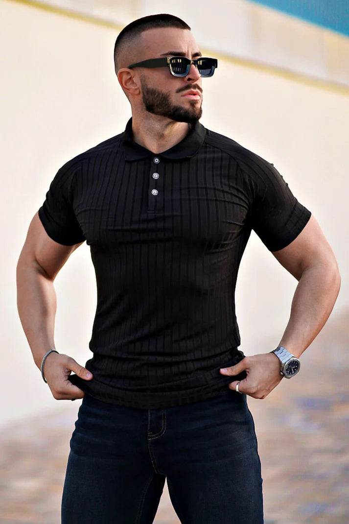 The Leadership Striped Black Polo T-Shirt