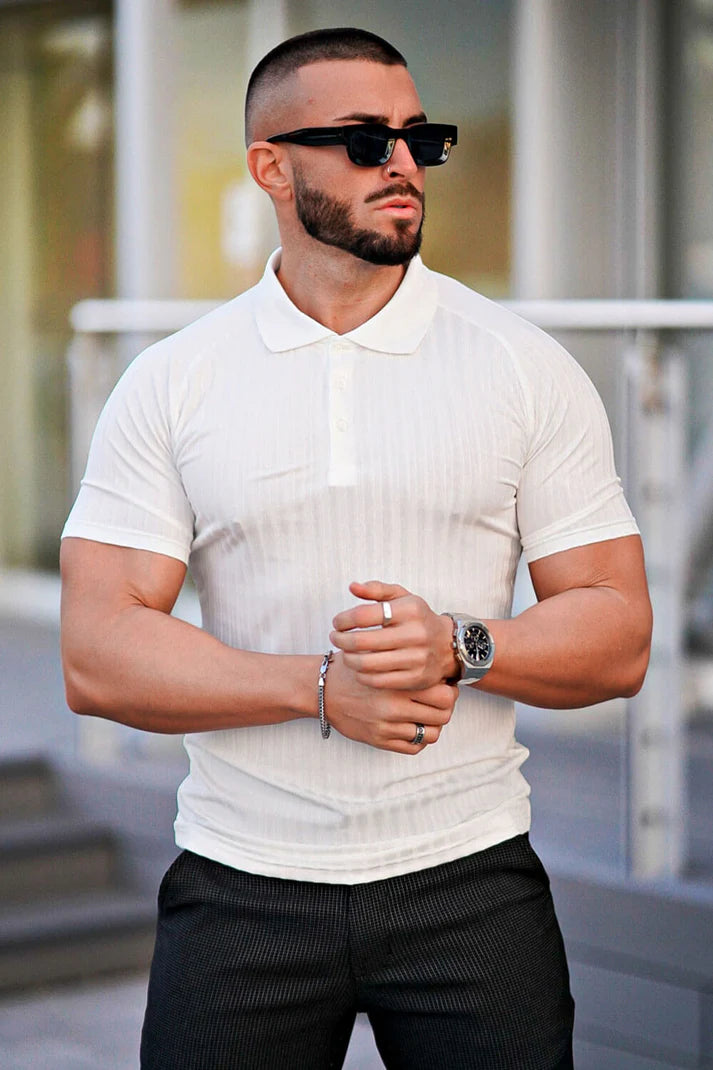 The Leadership Striped White Polo T-Shirt