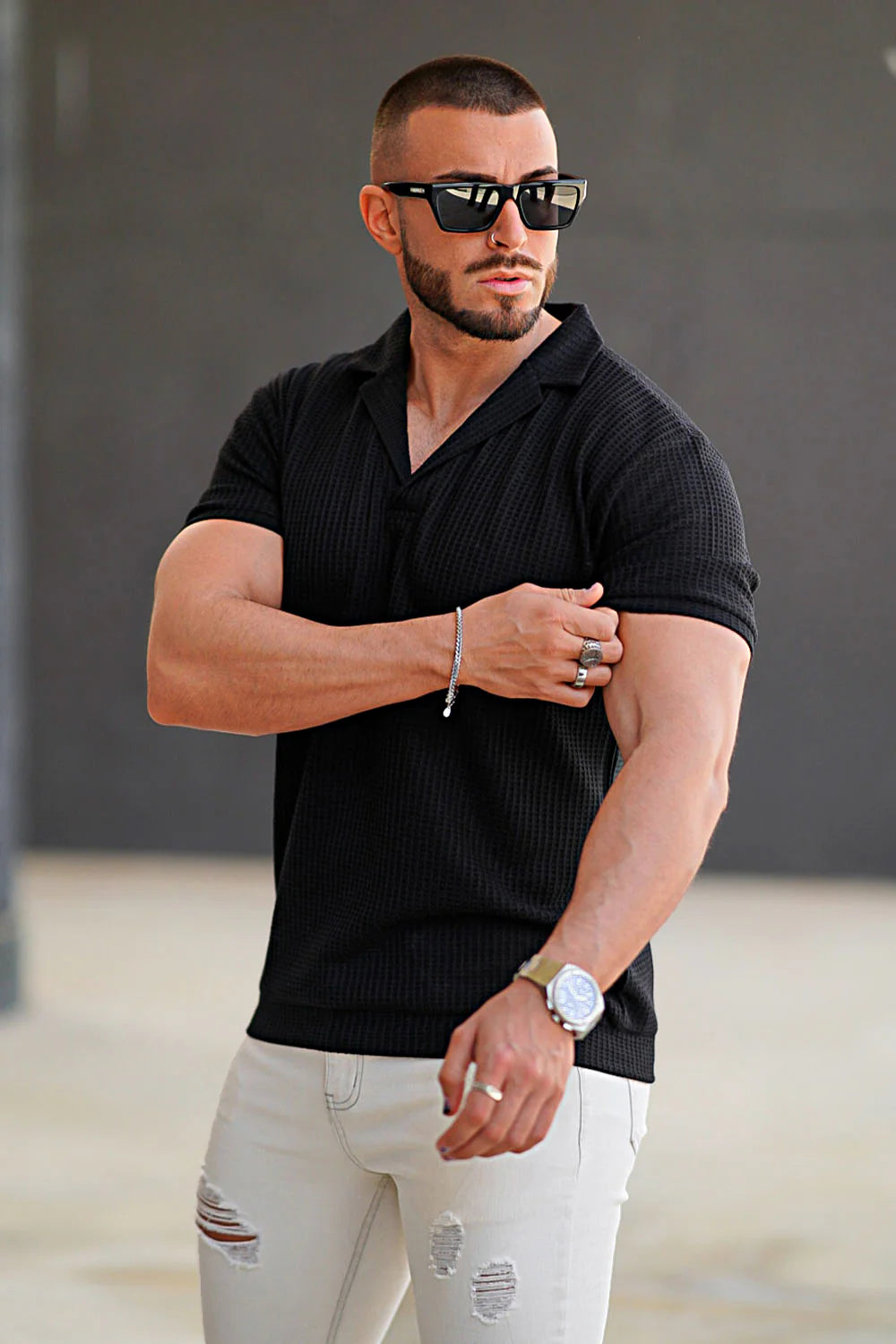 The Leadership Textured Black Polo T-Shirt