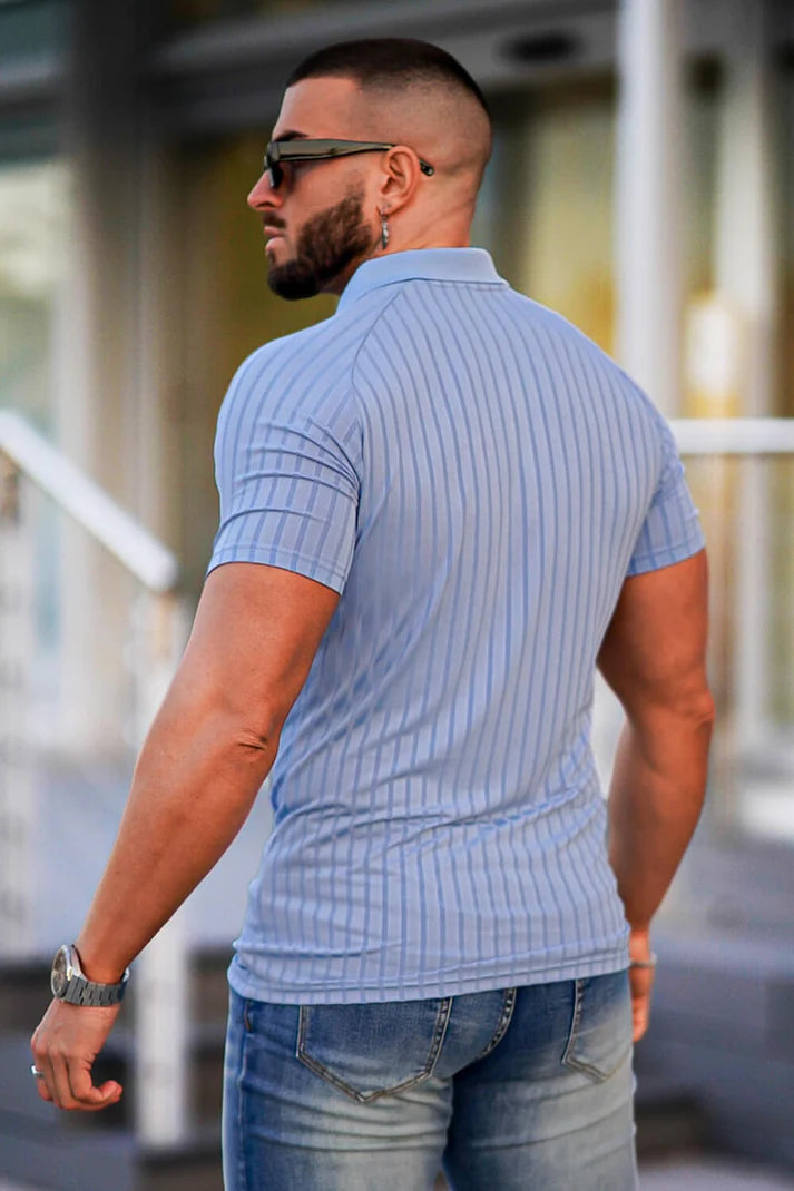 The Leadership Striped Light Blue Polo T-Shirt