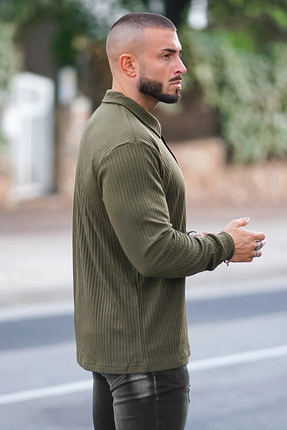 The Leadership Ribbed Olive Long-Sleeve Polo