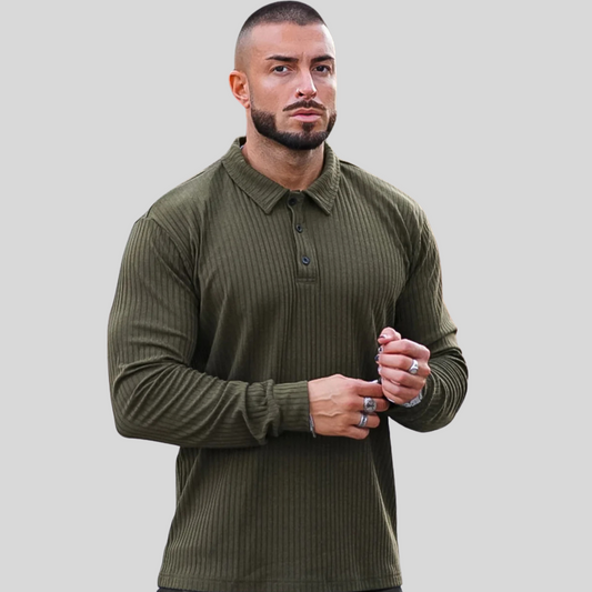 The Leadership Ribbed Olive Long-Sleeve Polo