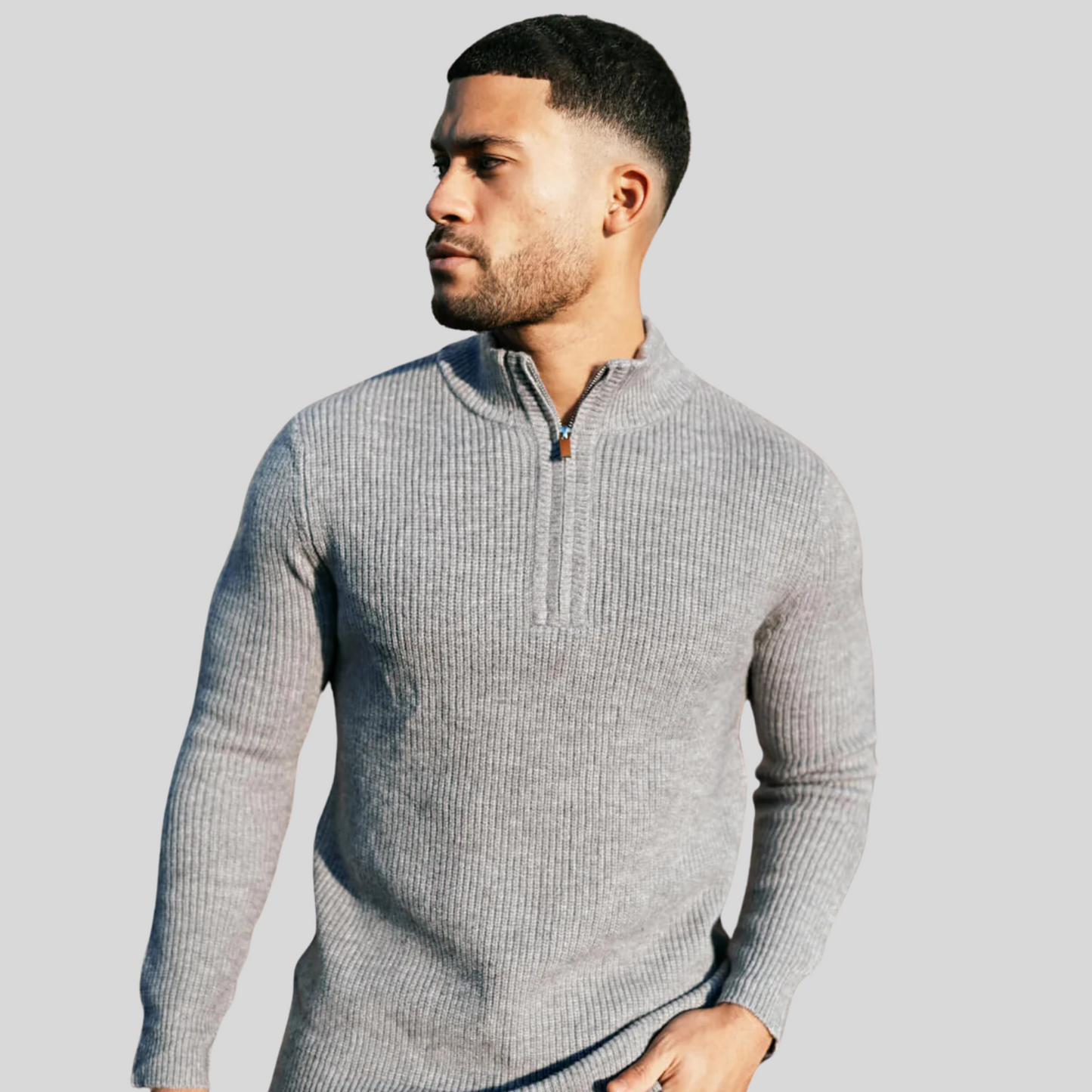 The Leadership Black Quarter-Zip Ribbed Sweater