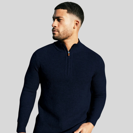 The Leadership Navy Quarter-Zip Ribbed Sweater