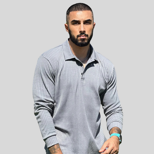 The Leadership Ribbed Grey Collared Long-Sleeve Shirt