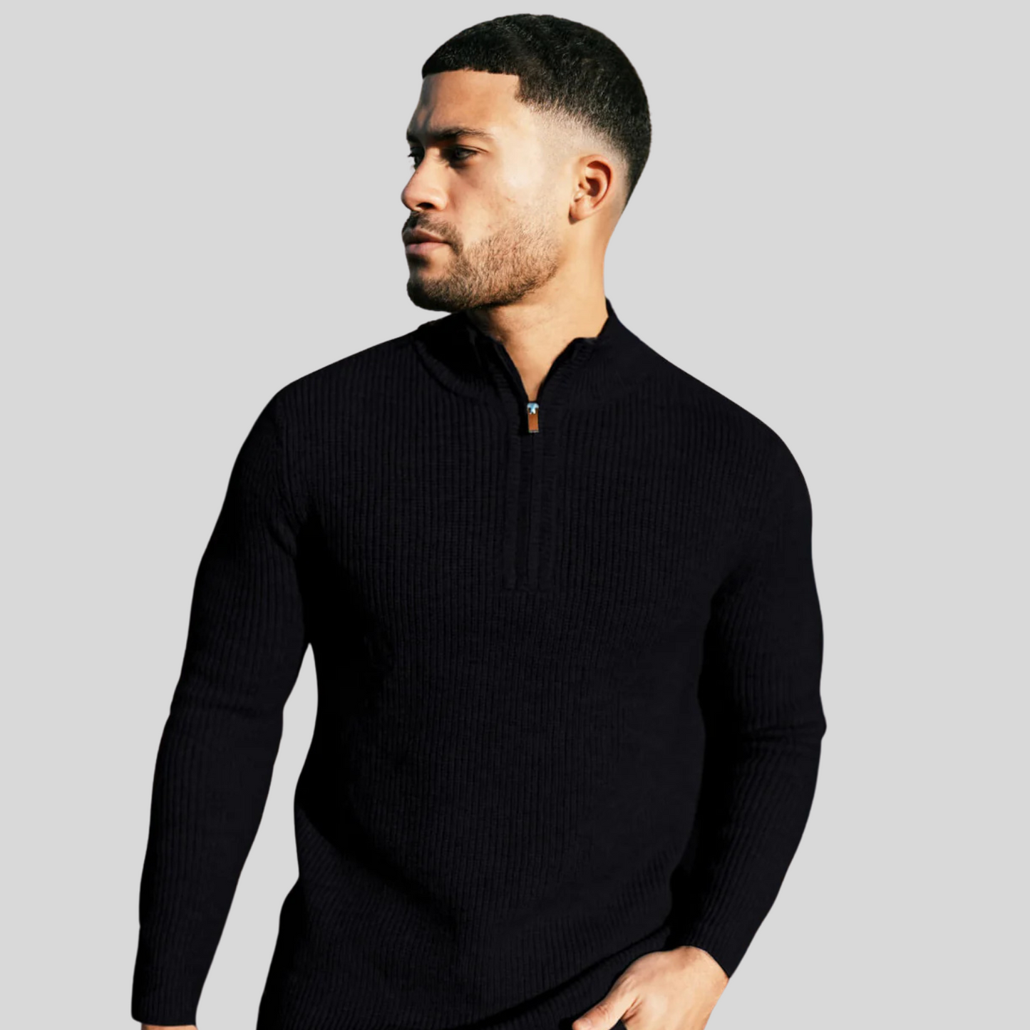 The Leadership Black Quarter-Zip Ribbed Sweater