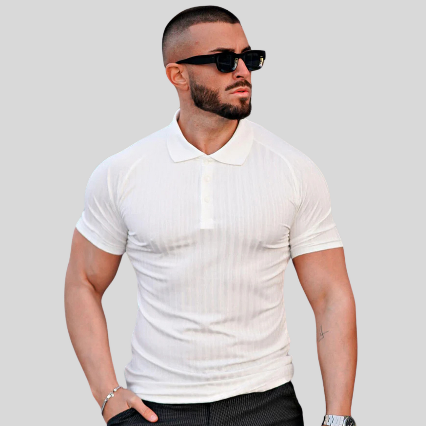 The Leadership Striped White Polo T-Shirt