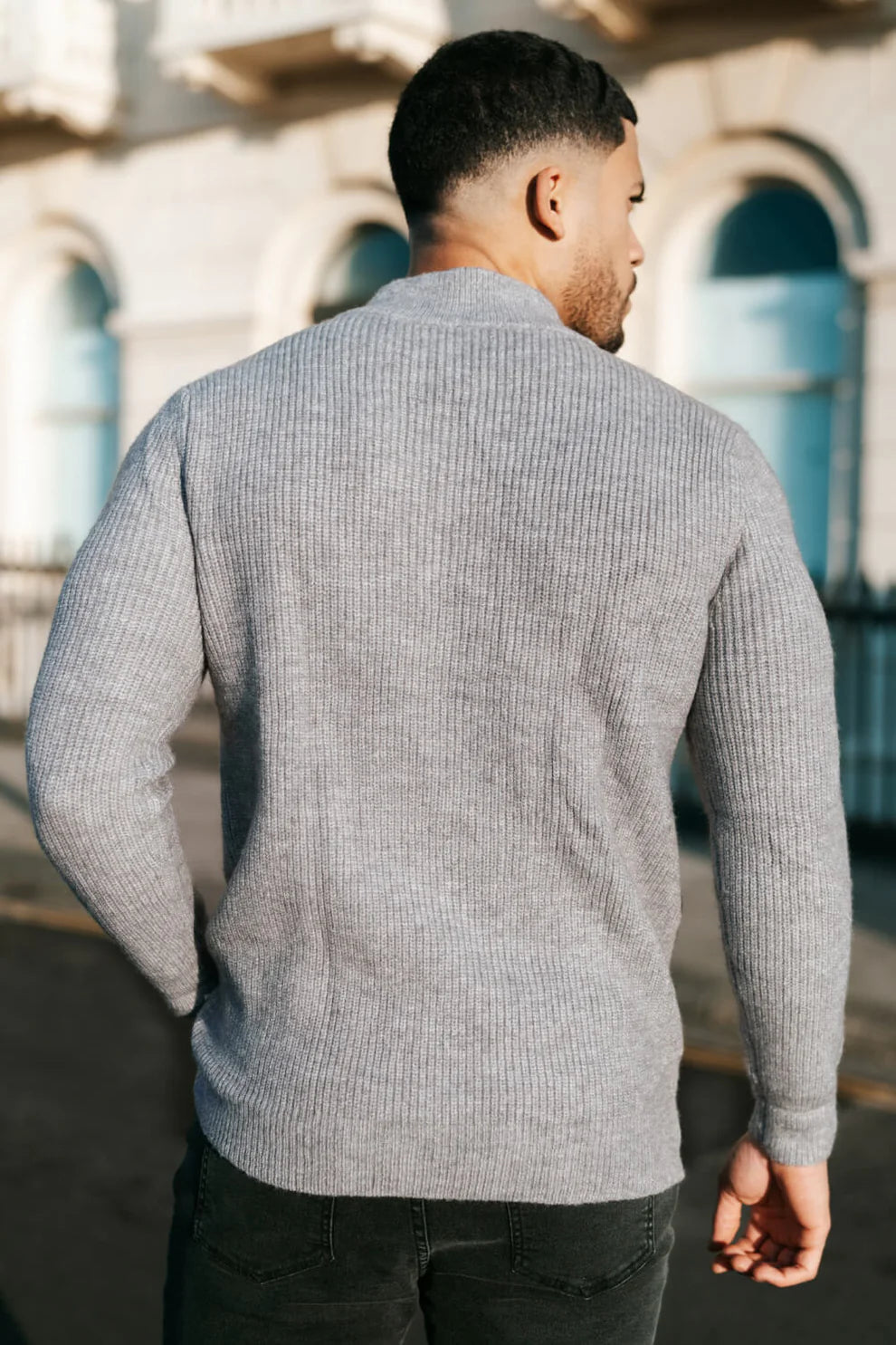 The Leadership Grey Quarter-Zip Ribbed Sweater