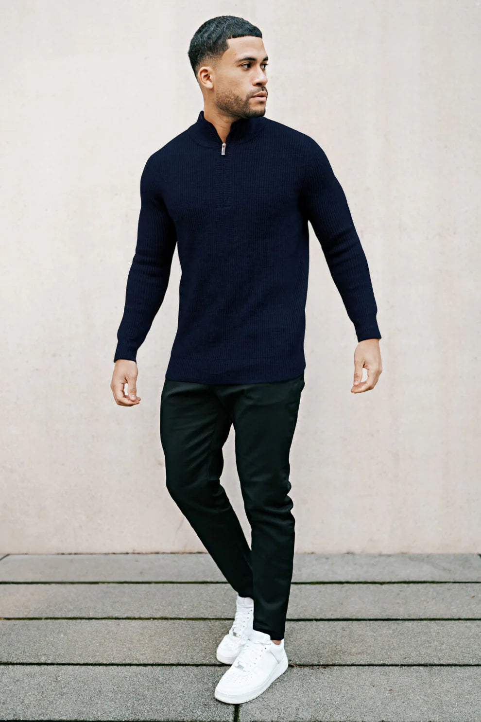 The Leadership Navy Quarter-Zip Ribbed Sweater