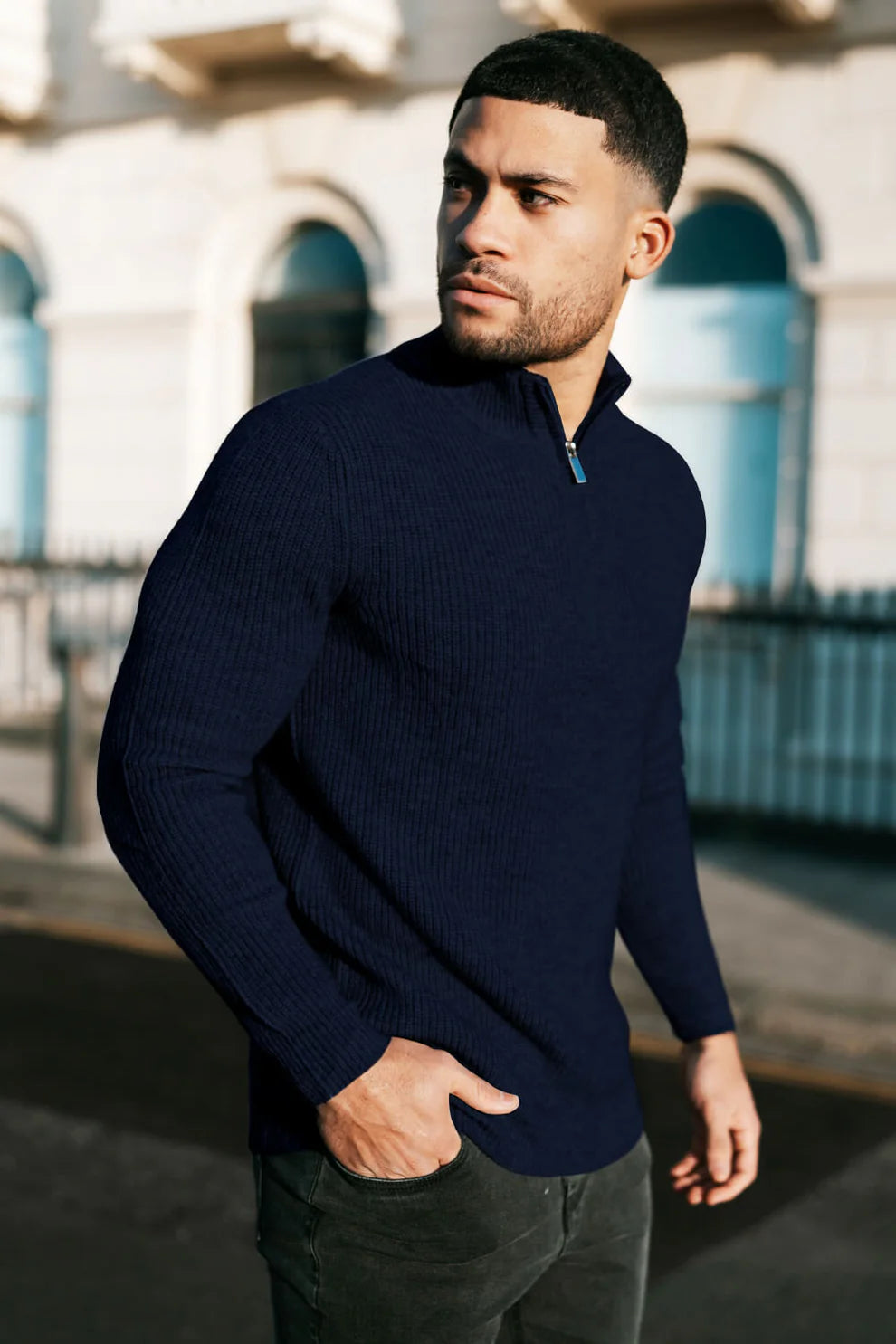 The Leadership Navy Quarter-Zip Ribbed Sweater