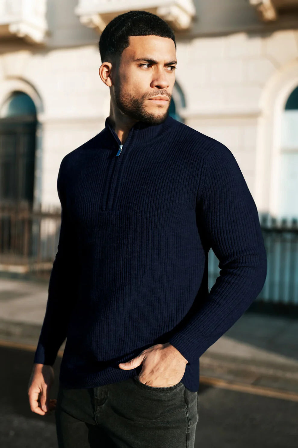 The Leadership Navy Quarter-Zip Ribbed Sweater