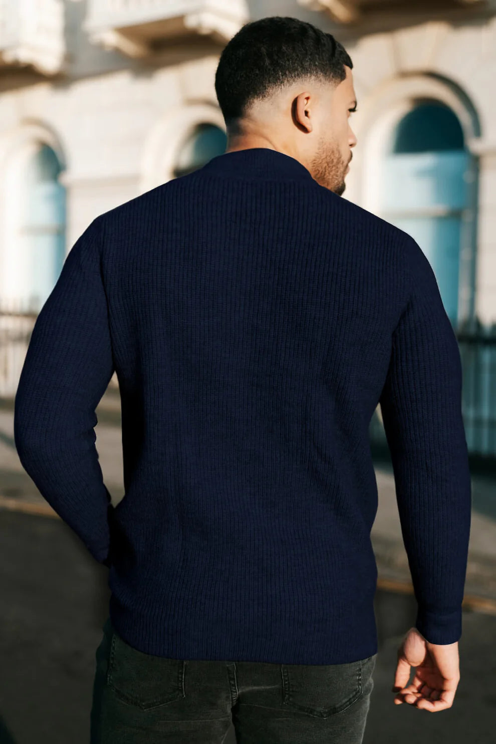 The Leadership Navy Quarter-Zip Ribbed Sweater