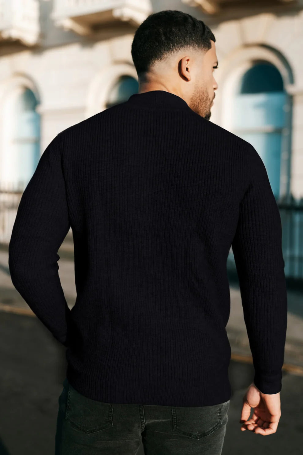 The Leadership Black Quarter-Zip Ribbed Sweater