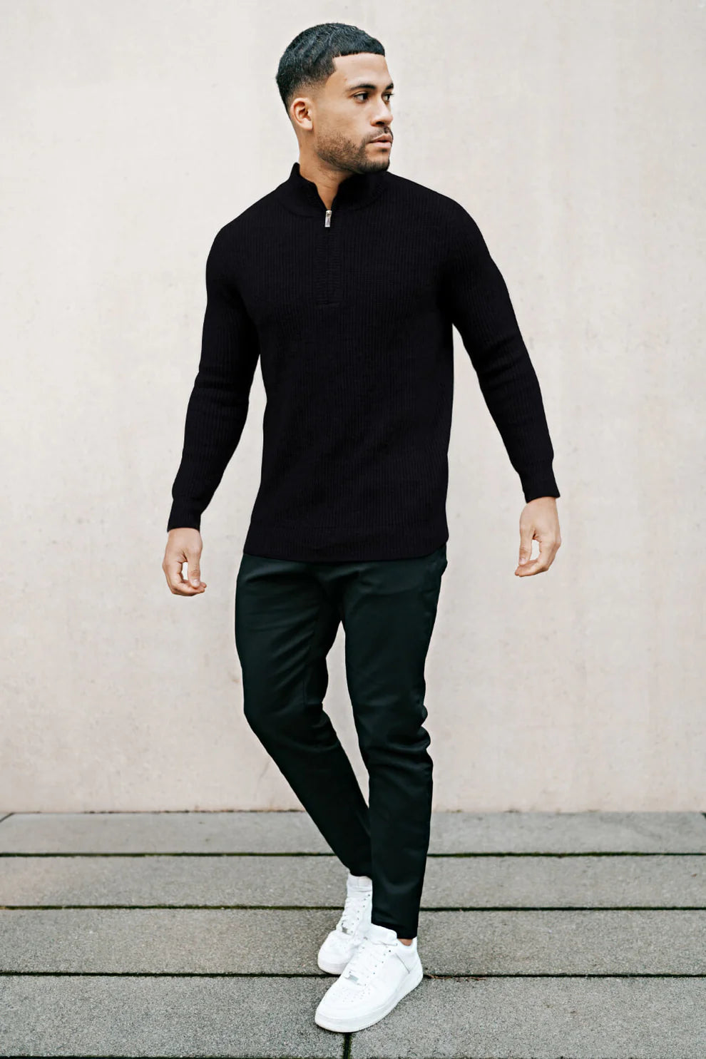 The Leadership Black Quarter-Zip Ribbed Sweater