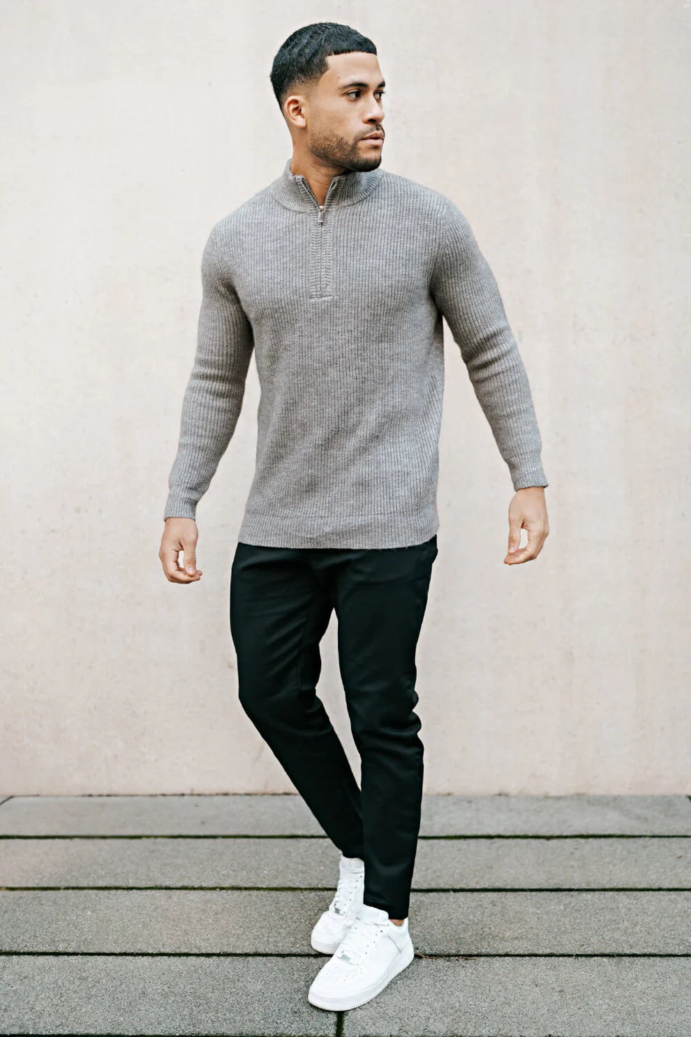 The Leadership Grey Quarter-Zip Ribbed Sweater